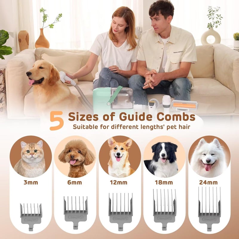 HEAPETS Dog Grooming Vacuum Kit - 3L Vacuum with 7 Tools, Low Noise Electric Clipper and Brush for Pet Shedding at Home, Green - Image 3